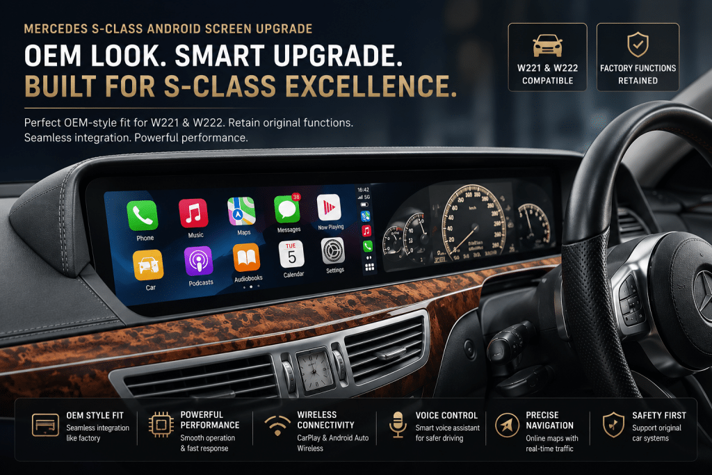 Android glavna jedinica za Mercedes S-klasu W221 i W222: OEM-stil ugradnja i očuvanje tvorničkih funkcija
